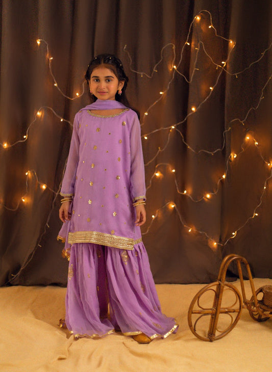 Lilac Dreams  - Embroidered Gharara Set